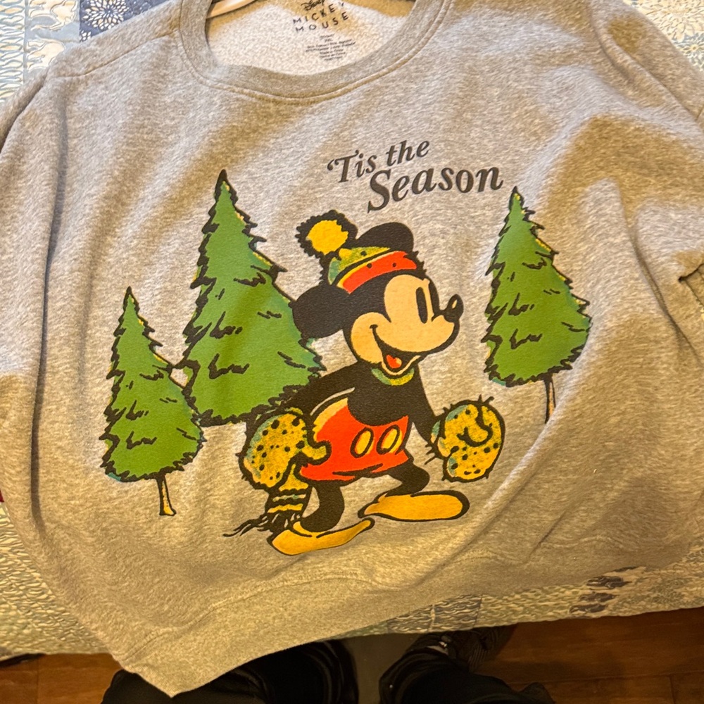 Disney Gray Mickey Mouse Holiday Sweatshirt
